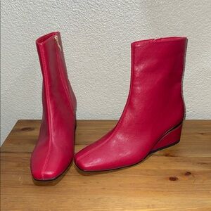 Mona Wedge Red Leather Heel Ankle Boots